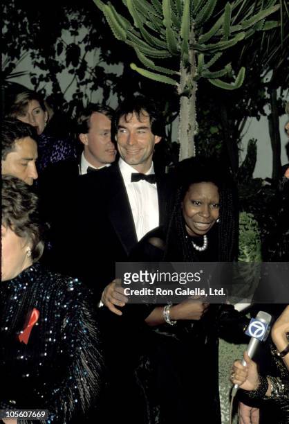 Timothy Dalton and Whoopi Goldberg during 64th Annual Academy Awards - Swifty Lazar's Post Oscar Party at Spago's in Los Angeles, California, United...