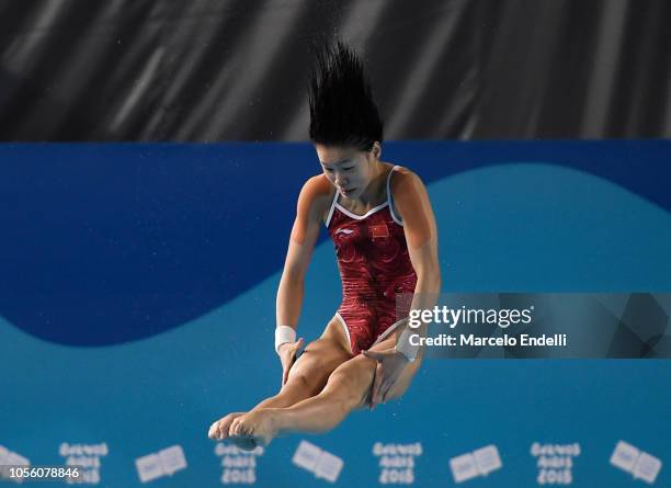Shan Lin of China compete in the Mixed International Team Final during Day 11 of Buenos Aires Youth Olympic Games 2018 at Europe Pavilion in the...