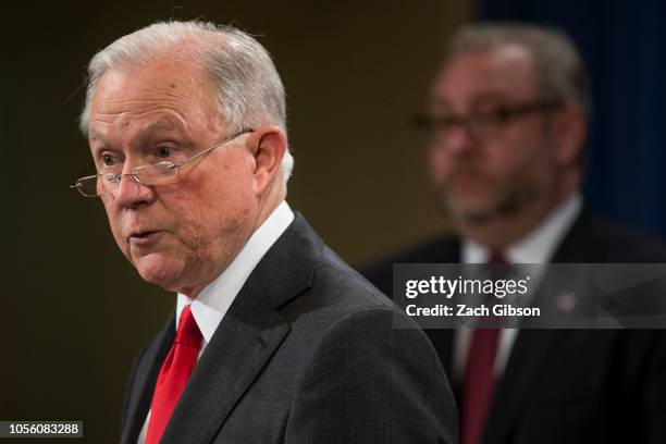 Attorney General Jeff Sessions speaks during a news conference discussing new criminal law enforcement action against China for economic espionage on...