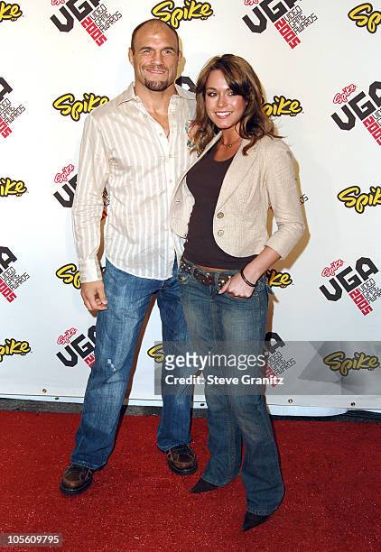 Randy Couture and Rachelle Leah during 2005 Spike TV Video Game Awards - Arrivals at Gibson Amphitheater in Universal City, California, United States.
