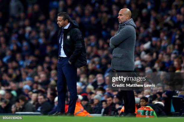 Slavisa Jokanovic, Manager of Fulham looks on during the Carabao Cup Fourth Round match between Manchester City and Fulham at Etihad Stadium on...