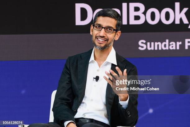Sundar Pichai, C.E.O., Google Inc. Speaks onstage during the 2018 New York Times Dealbook on November 1, 2018 in New York City.