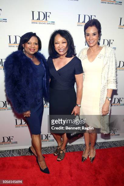 Andrea Frazier, Ann Marie Wilkins and Angela Vallot attend the NAACP LDF 32nd National Equal Justice Awards Dinner at The Ziegfeld Ballroom on...