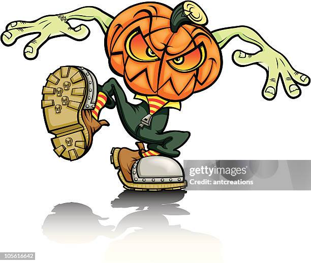 halloween stomping pumpkin head - stomping stock illustrations