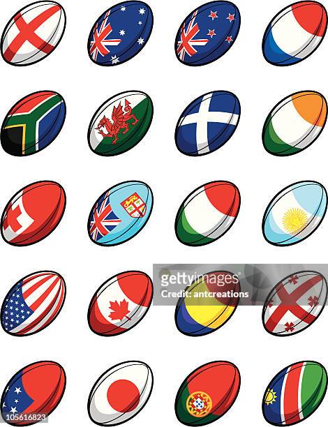 ilustraciones, imágenes clip art, dibujos animados e iconos de stock de copa mundial de rugby de 2007 de pelotas - rugby ball
