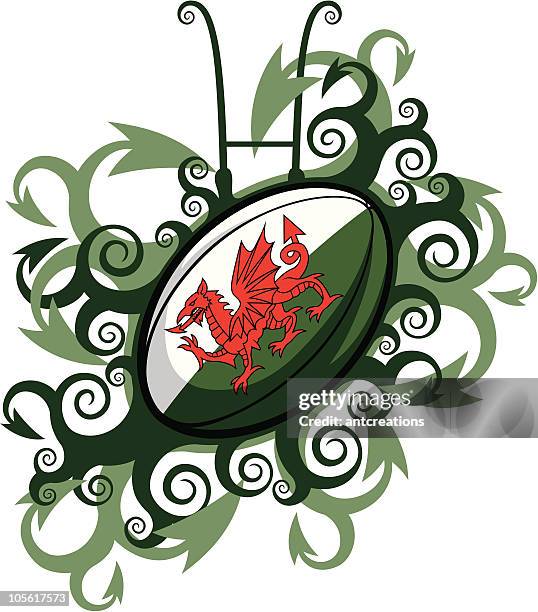 ilustraciones, imágenes clip art, dibujos animados e iconos de stock de pelota de rugby emblema de gales - rugby ball