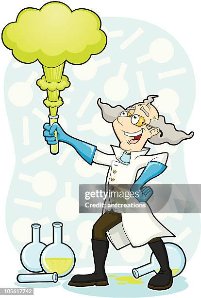 scientist conducting green experiment - happy scientist stock illustrations