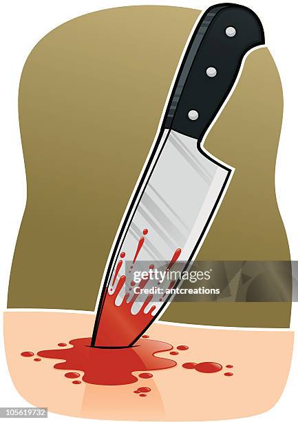 kitchen knife stab blood wound - bloody knife stock illustrations