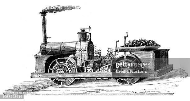 steamroller by john loudon mcadam (1756-1836) - road surfacing machine stock illustrations