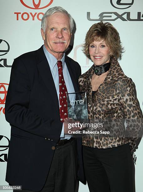 Entrepreneur Ted Turner and actress Jane Fonda attend the 20th Annual Environmental Media Awards held at Warner Bros. Studios on October 16, 2010 in...