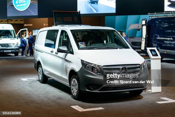 Mercedes-Benz Vito panel van light commercial vehicle on display at Brussels Expo on January 13, 2017 in Brussels, Belgium. The Mercedes Benz VIto is...