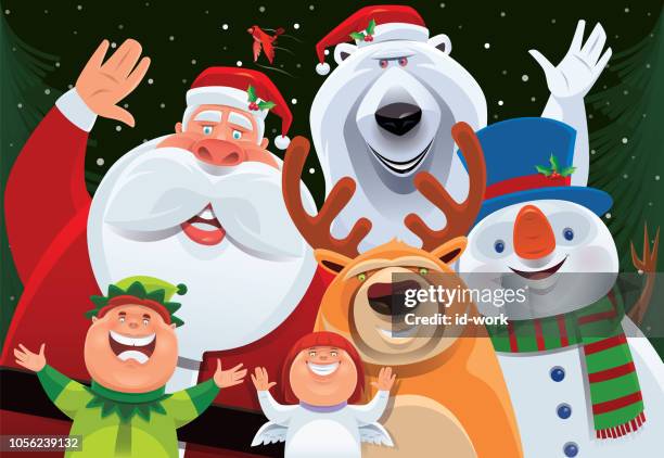 ilustrações de stock, clip art, desenhos animados e ícones de santa claus and friends cheering - funny cupid