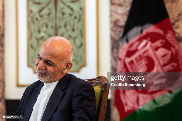 Ashraf Ghani, Afghanistan's president, reacts during a Bloomberg Television interview in Kabul, Afghanistan, on Thursday, Nov. 1, 2018. Ghani said...