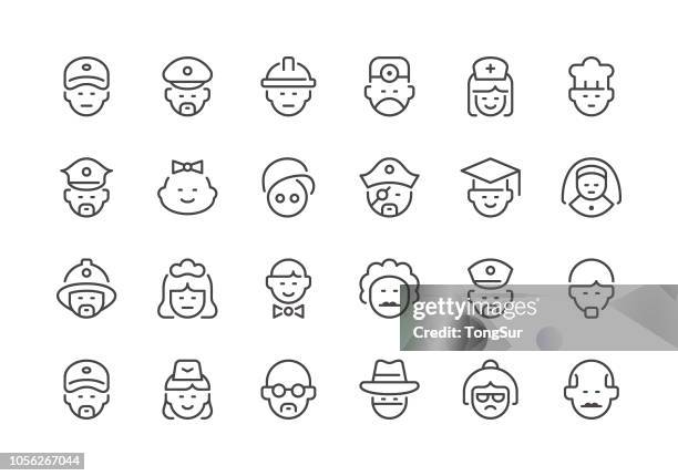 people - regular line icons - nurse hat stock illustrations