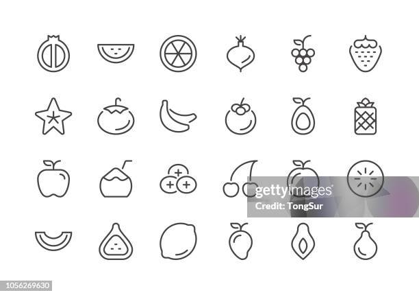 illustrazioni stock, clip art, cartoni animati e icone di tendenza di frutta - icone di linea regolari - banana