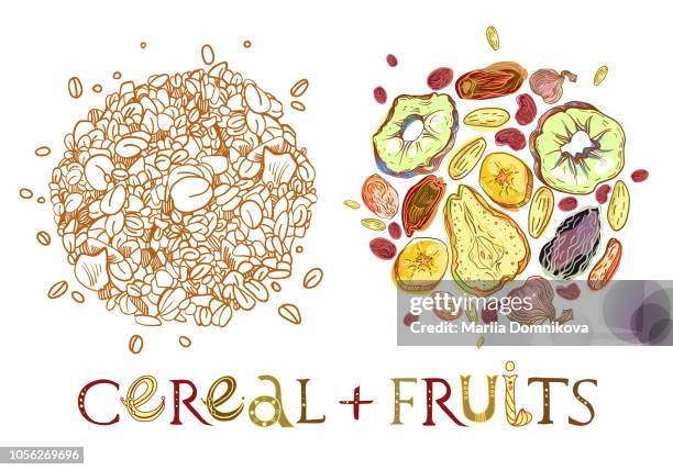cereal with dehydrated fruits round shape pattern - porridge stock illustrations
