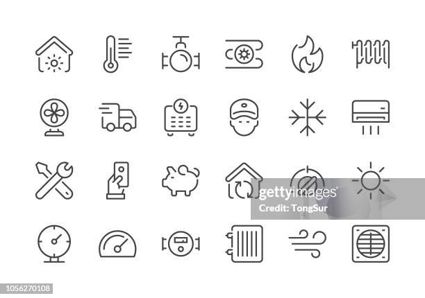 stockillustraties, clipart, cartoons en iconen met verwarming en koeling - regelmatige lijn pictogrammen - warmte
