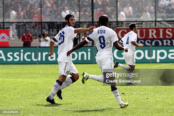 Samuel Eto'o celebrates the goal during the Serie A match between Cagliari Calcio and FC Internazionale Milano at Stadio Sant'Elia on October 17,...