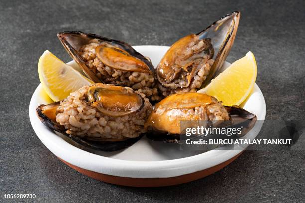 stuffed mussels - ouzo stock pictures, royalty-free photos & images