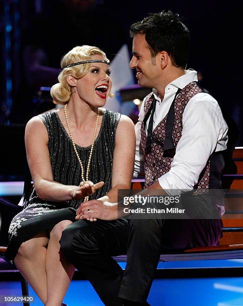 Actress Megan Hilty and actor Mark Masri perform a scene from a new musical David Foster is scoring about Betty Boop during the David Foster and...