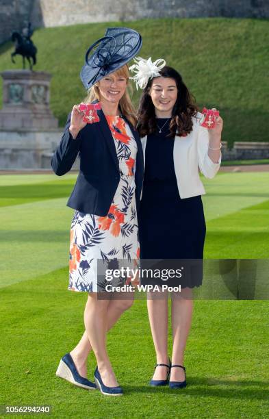 Paralympians Captain Jennifer Kehoe, Royal Engineers, and Menna Fitzpatrick with their MBE medals following an Investiture ceremony at Windsor Castle...