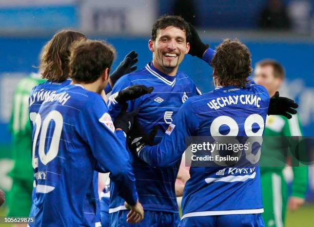 Kevin Kuranyi of FC Dynamo Moscow celebrates after scoring a goal during the Russian Football League Championship match between FC Dynamo Moscow and...