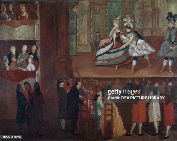 Representation of a musical drama in a theatre in Venice, Italy, painting, 18th century.