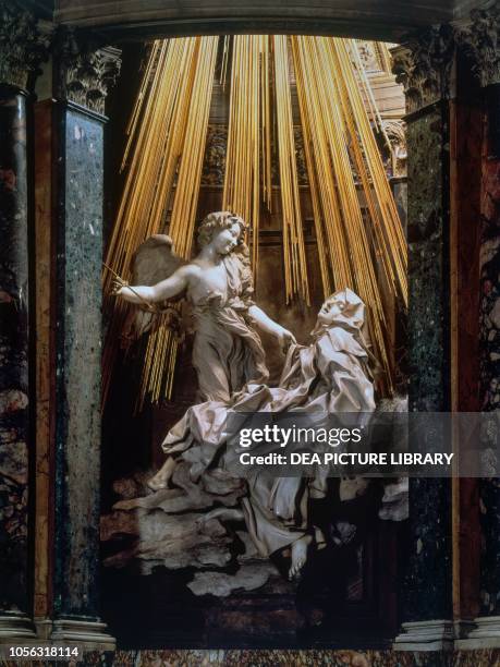 Ecstasy of Saint Teresa of Avila, 1647-1652, sculpture in marble and gilded bronze by Gian Lorenzo Bernini , Cornaro Chapel, Church of Santa Maria...