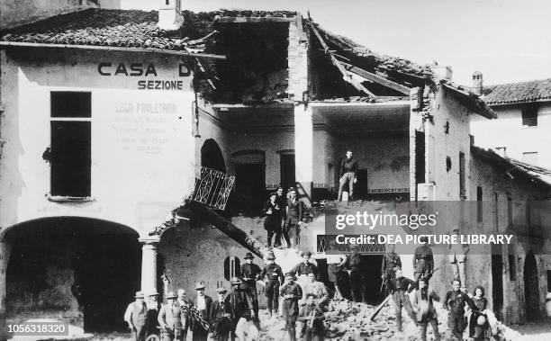 Casa del Popolo destroyed by a fascist assault, Trecate, July 1922, Italy, 20th century.