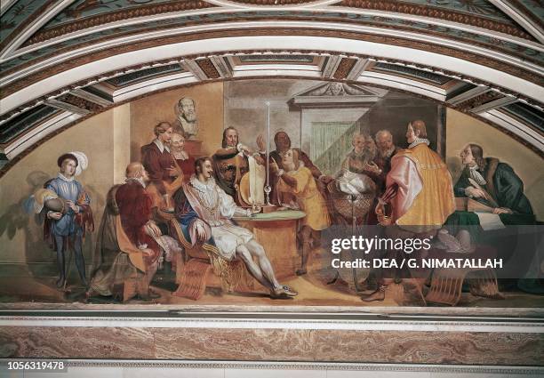 An experiment at the Accademia del Cimento in the presence of Ferdinando II de' Medici and Prince Leopoldo de' Medici , fresco by Gaspero Martellini...