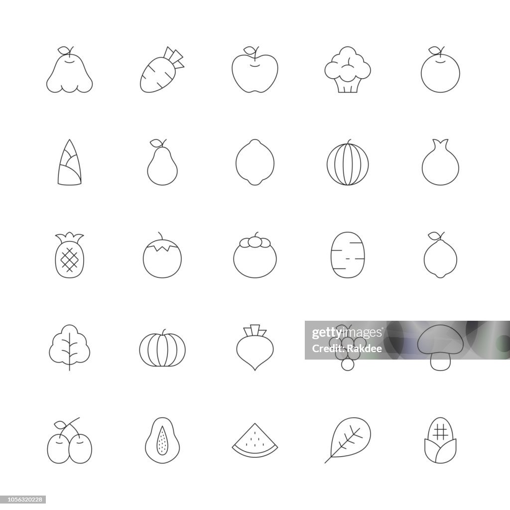 Fruits et légumes Icons - série Ultra Thin Line