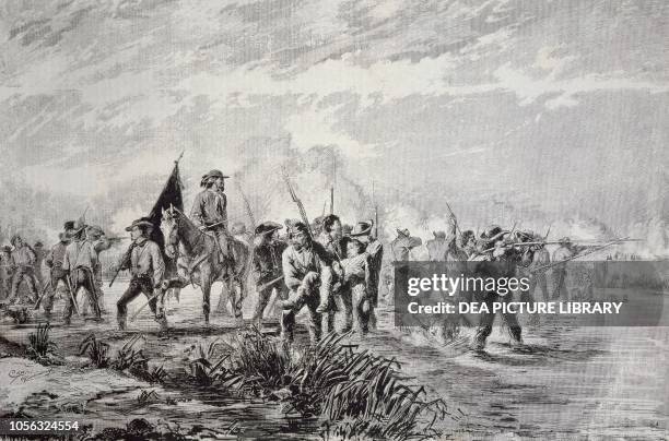 Garibaldi with his troops at the Bojada retreating towards Montevideo, Uruguay Uruguayan Civil War, 19th century.