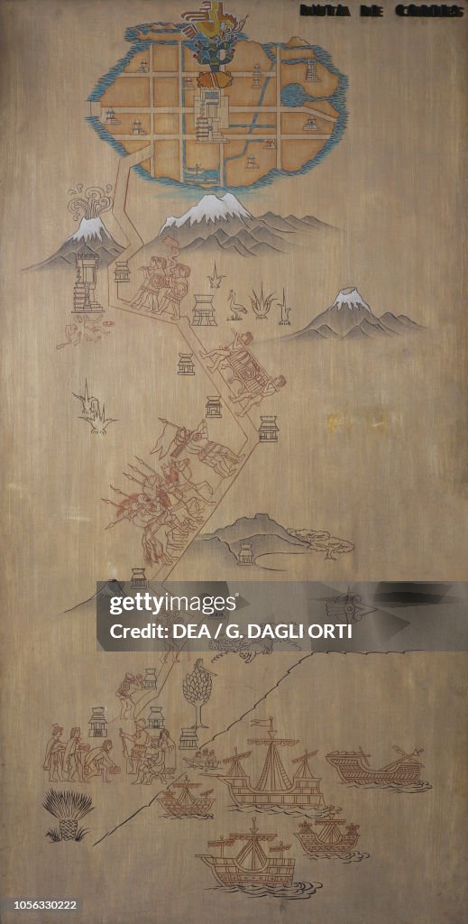 The route followed by Hernan Cortes in 1521