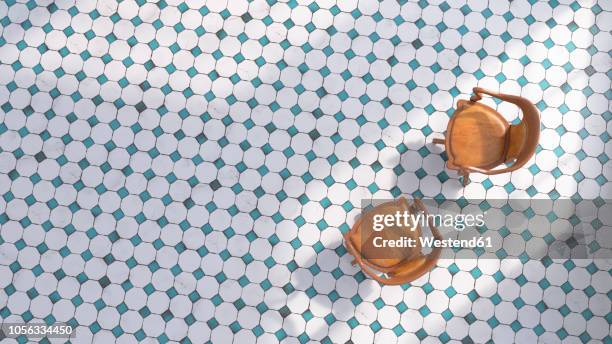 3d rendering, two chairs on tiled floor - tile flooring stock illustrations