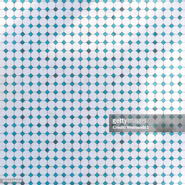 3d rendering, floor with blue tiles and light effects - blau kachel stock-grafiken, -clipart, -cartoons und -symbole