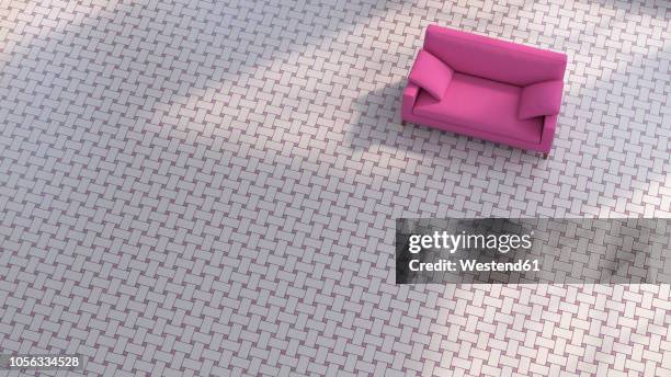 3d rendering, couch on patterned floor - minimal interior design stock illustrations