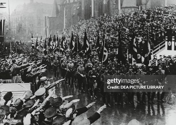 Adolf Hitler attending a SA parade in Berlin Germany, 20th century.