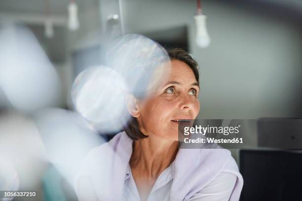 portrait of mature businesswoman in an office - messa a fuoco differenziale foto e immagini stock