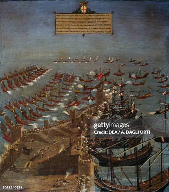 Christian fleet under the command of Andrea Doria conquering Corone in 1532, Greece, oil on canvas, 16th century.