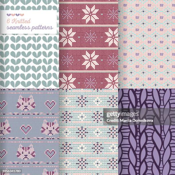 knitted patterns - cat yarn vector stock illustrations