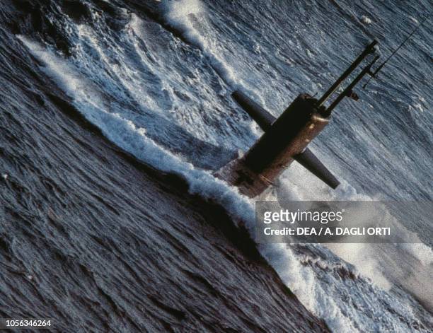 The turret of submarine Nazario Sauro surfacing, Italy, 20th century.