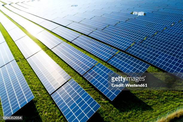 germany, bavaria, aerial view of photovoltaic plant - meadow stock photos et images de collection