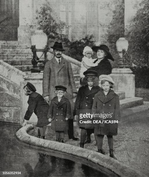 Charles I , Emperor of Austria, with his wife, Zita of Bourbon-Parma , and their children, in retirement at Prangins, Switzerland, photograph from...