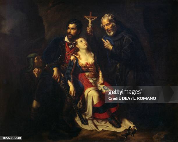 Il masnadiere e la sua donna, morte di una brigantessa painting by Luigi Rocco, oil on canvas, 19th century.