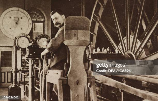 Operator of the winding engine at the Harton Coal Company's colliery, maintaining the safety of the coal mine during the strike, Durham, United...