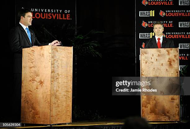 Democratic Senate hopeful Jack Conway and Republican Senate hopeful Rand Paul participate in a U.S. Senate debate at the University of Louisvile on...