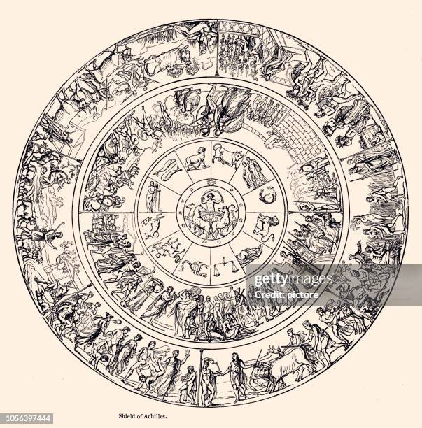 shield of achilles - zodiac constellation stock illustrations