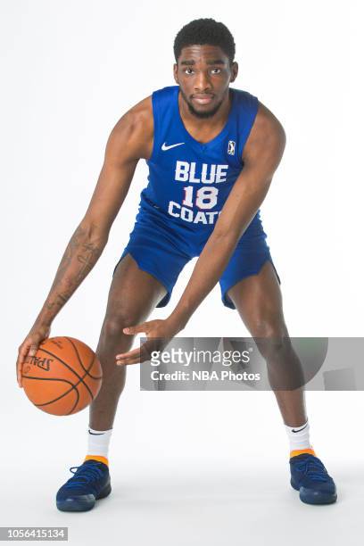 Shake Milton of the Delaware Blue Coats poses for a portrait during NBA G-League media day on October 31, 2018 at the Delaware Tech Collage in...