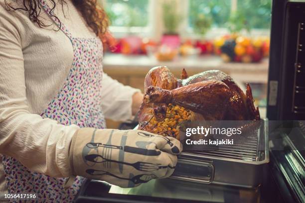 förbereda turkiet för thanksgiving middag - fylld kalkon bildbanksfoton och bilder