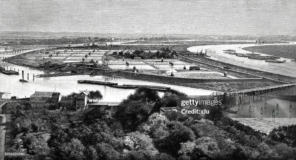 View of the port of Hamburg, filter systems